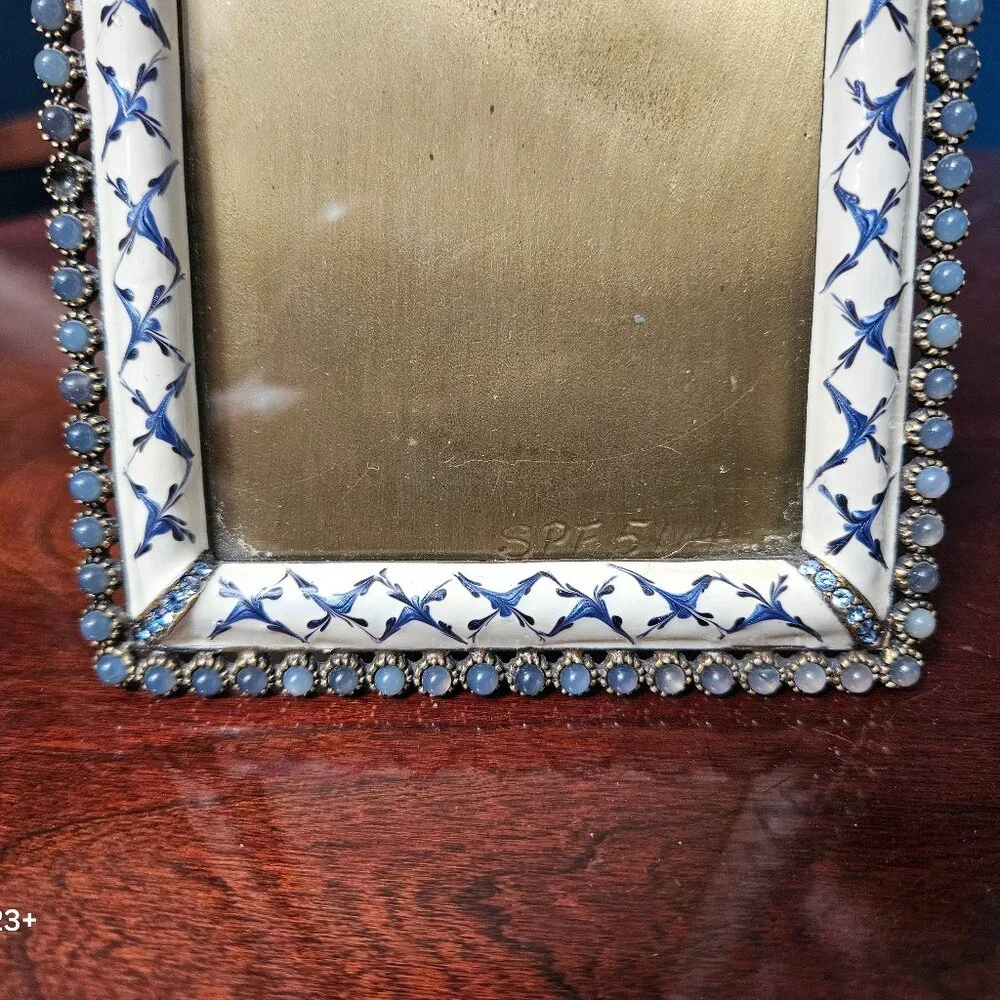 RARE JAY STRONGWATER EMILIA BLUE PAVE CRYSTAL STONE ENAMEL 3x4 PICTURE FRAME